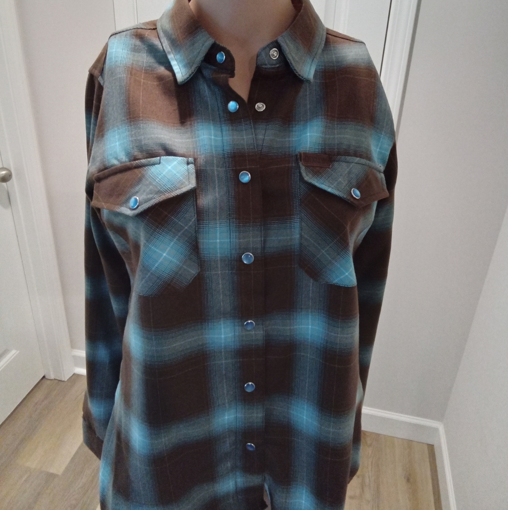 Dixxon's The Cherokee Brown, Blue & Khaki Plaid Flannel Size M